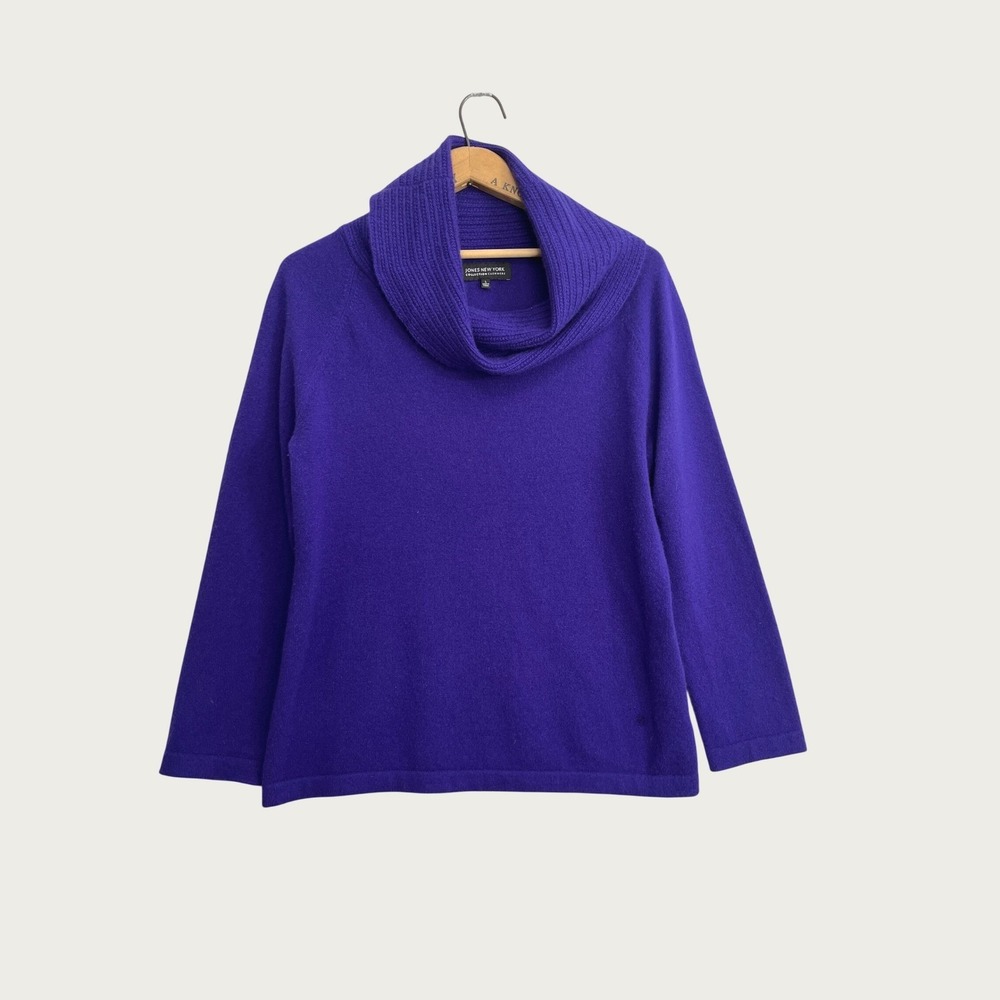 Jones New York Collection 100% Cashmere Cowl Neck Sweater Purple Large
